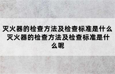 灭火器的检查方法及检查标准是什么 灭火器的检查方法及检查标准是什么呢